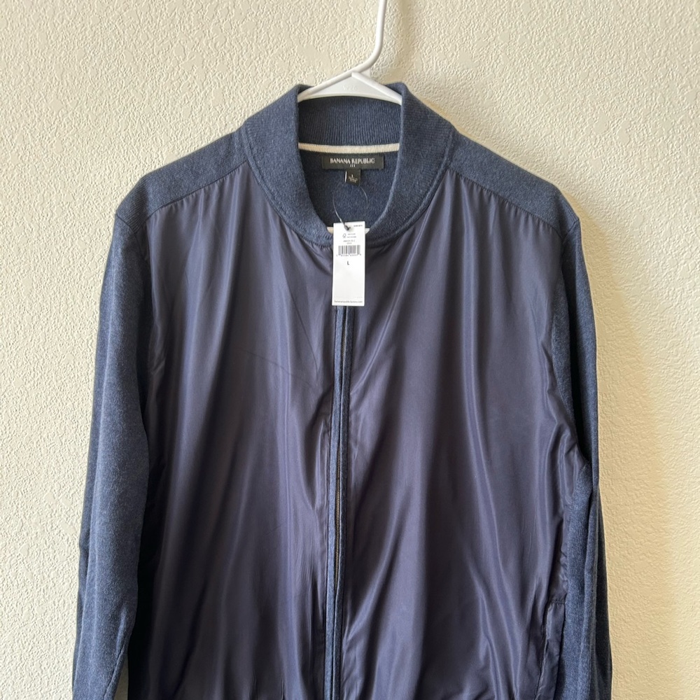 NWT Mens Banana Republic Zip Up Sweater L Blue